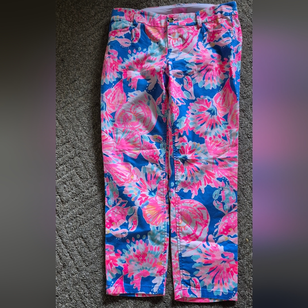 Lilly Pulitzer Sadie Stretch Crop Chino Pants " Bennet Blue Bay Dreaming" SZ.6
